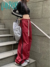 Lunivop Women’s Wine Red Baggy Striped Pants 90S Vintage Streetwear Oversize Y2K Trousers Korean